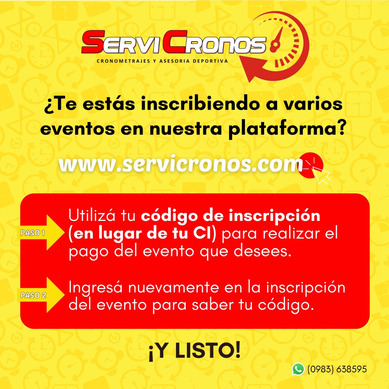 Guía: usá tu código de inscripción, en lugar de tu cédula, para pagar el evento